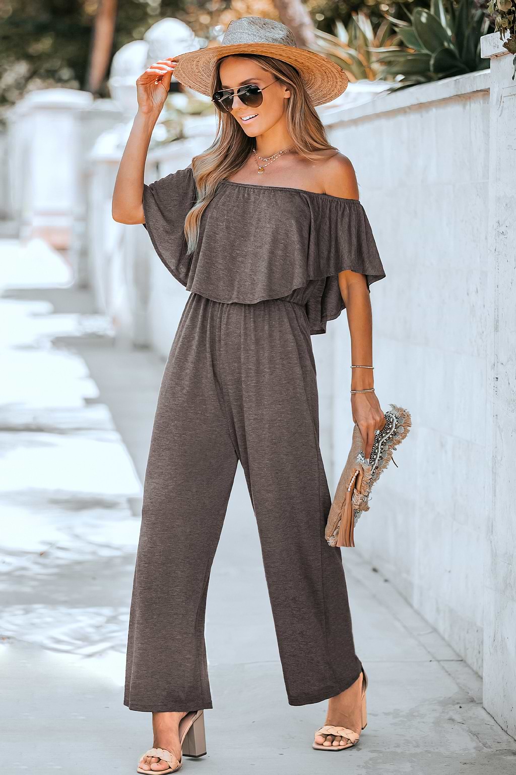 Charcoal Off-the-Shoulder Jumpsuit