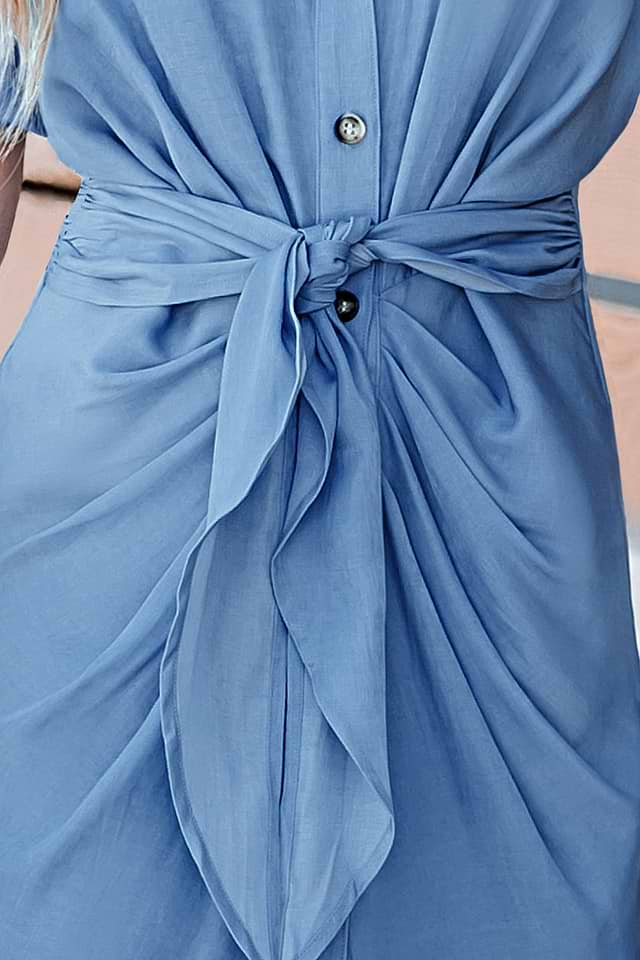 Baby Blue Knotted Belt Midi Dress