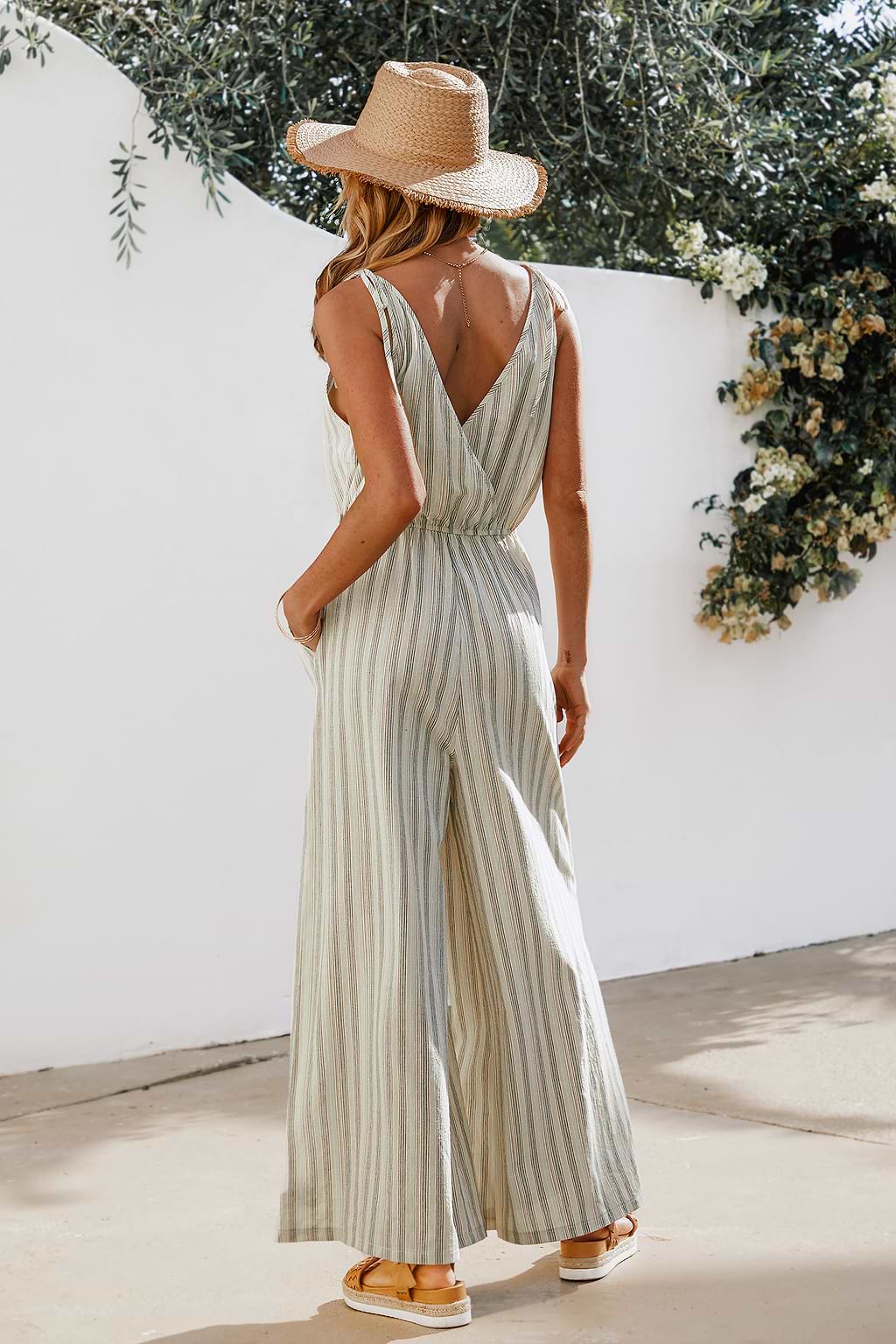 Striped Tie Strap Palazzo Jumpsuit
