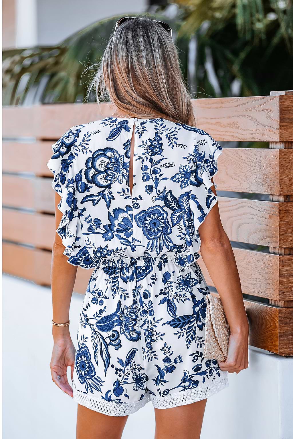 Floral Print Ruffled Tassel Tie Romper