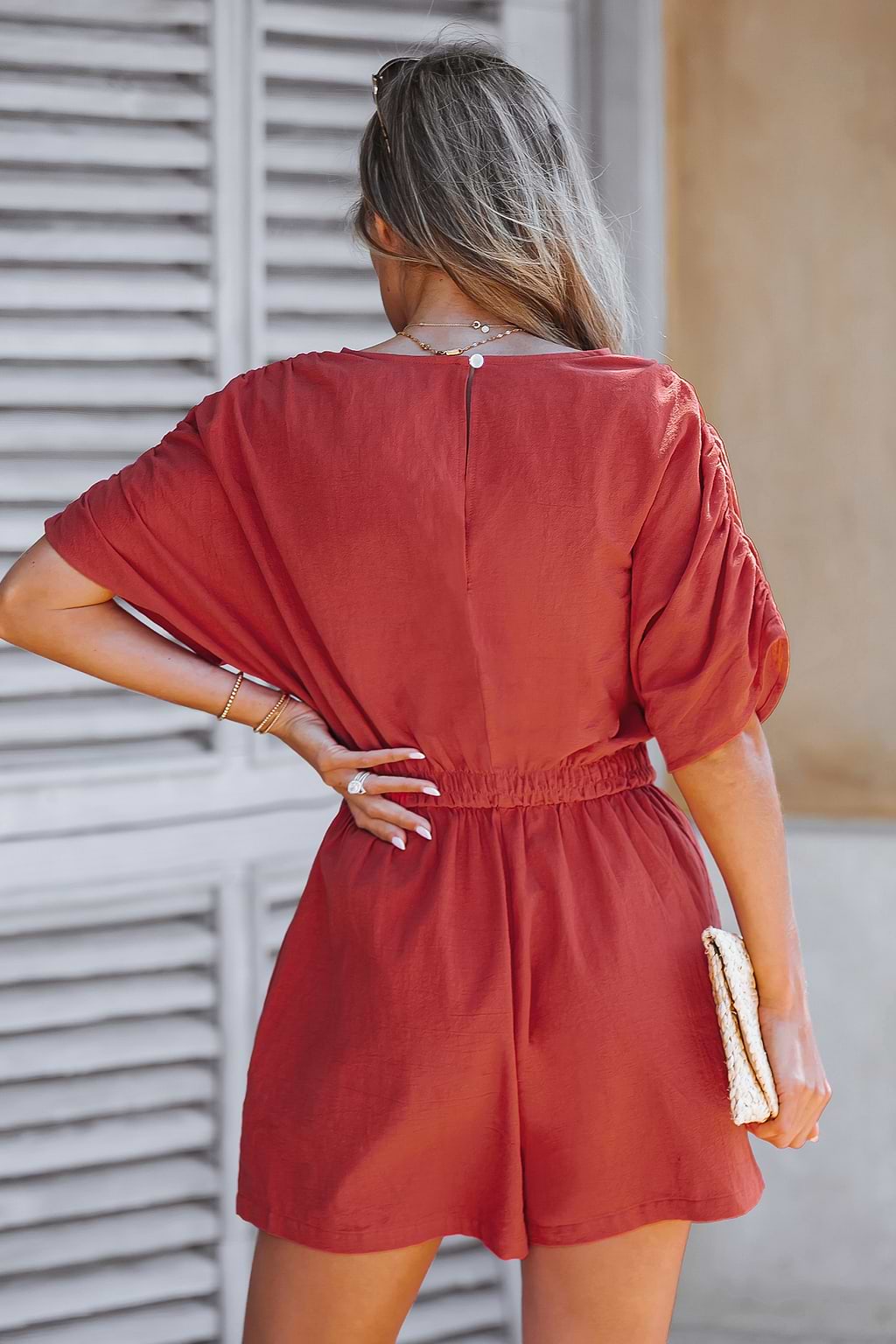 Crimson V-Neck Cutout Romper