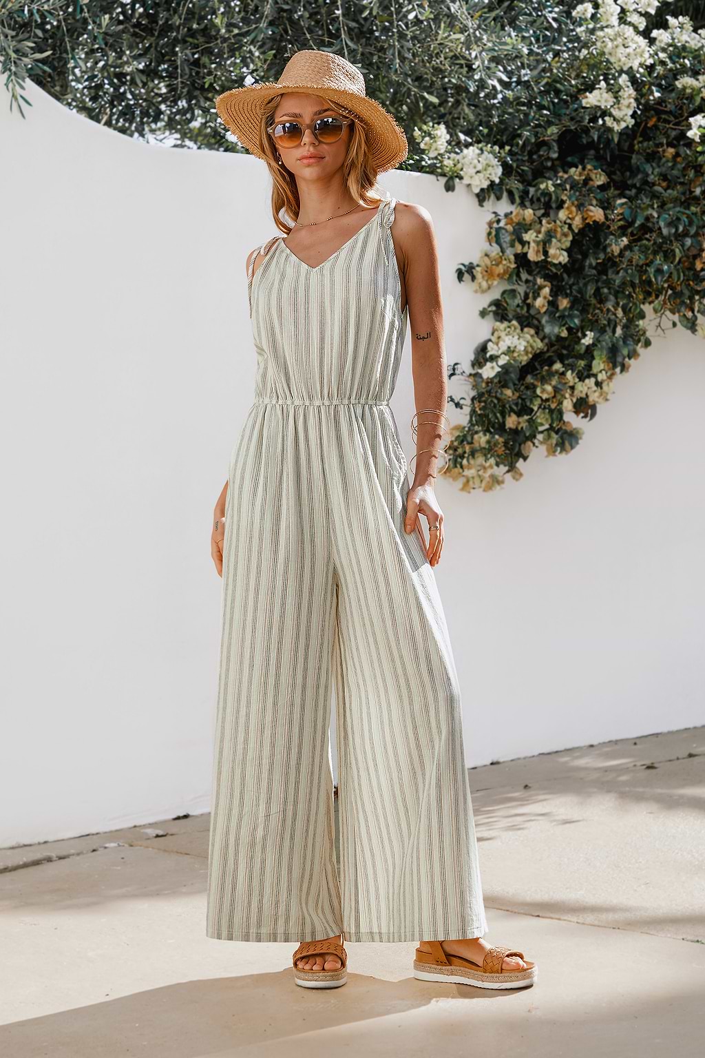 Striped Tie Strap Palazzo Jumpsuit