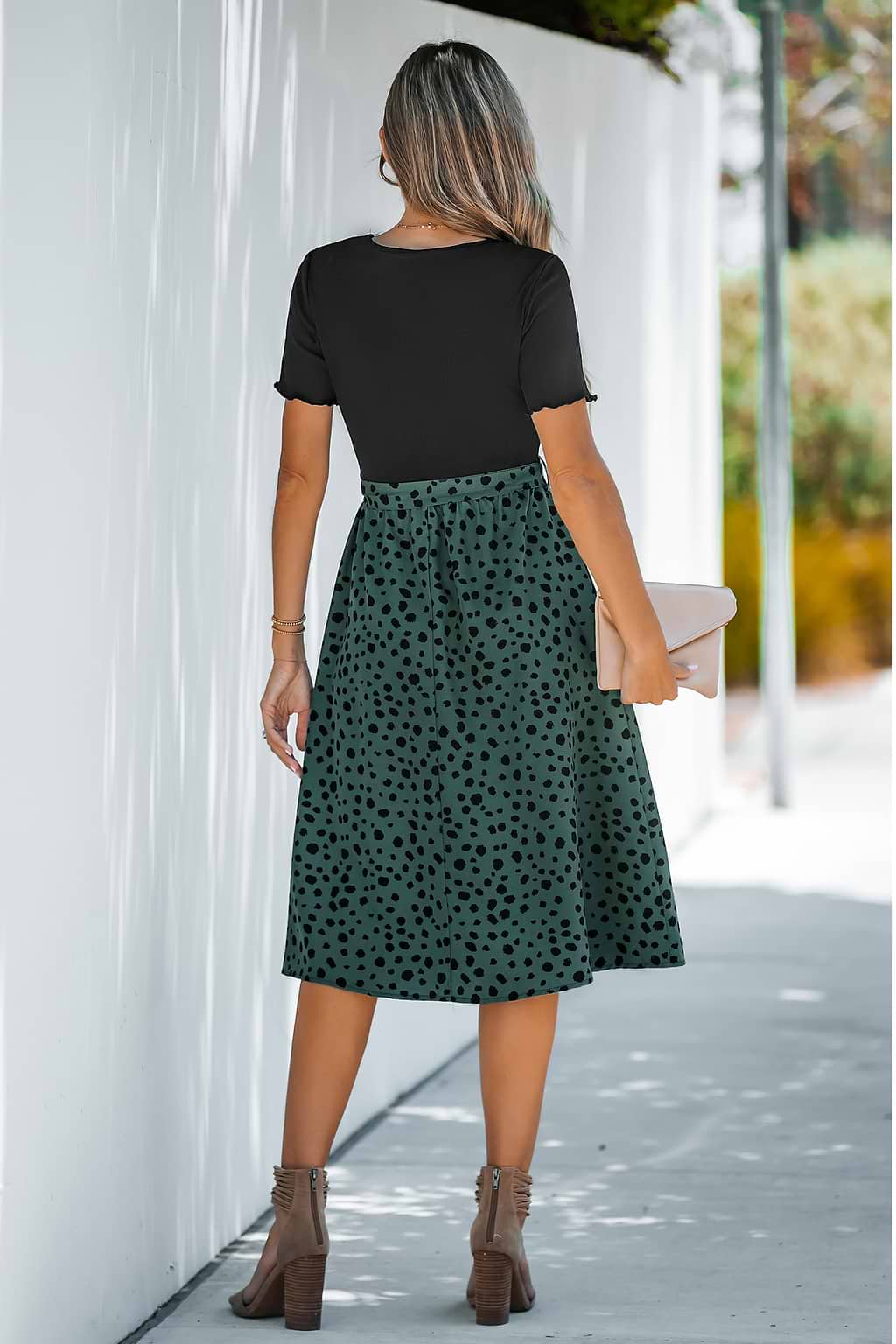 Belted Speckled Print Midi Dress