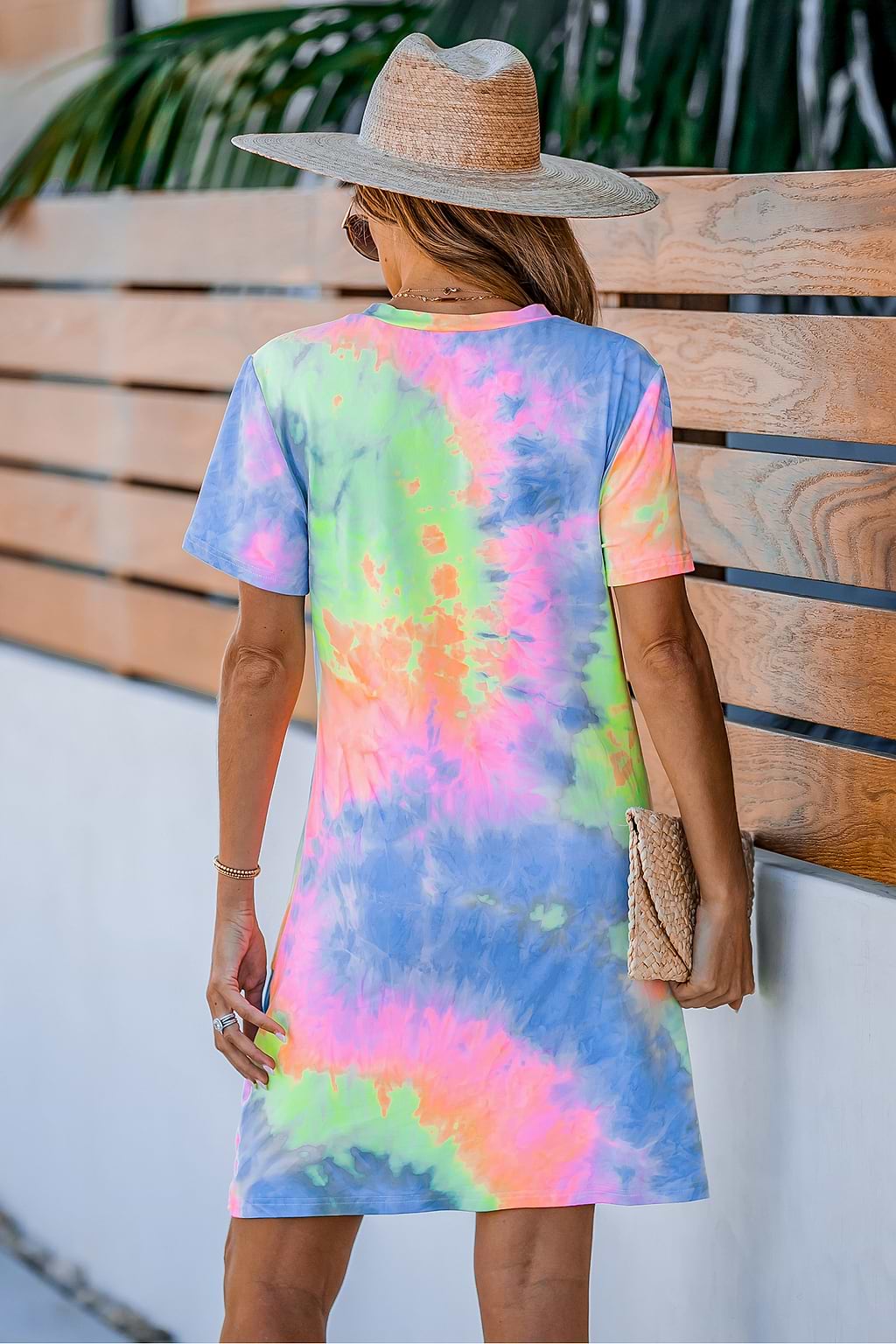 Tie-Dye Wash V-Neck T-Shirt Dress