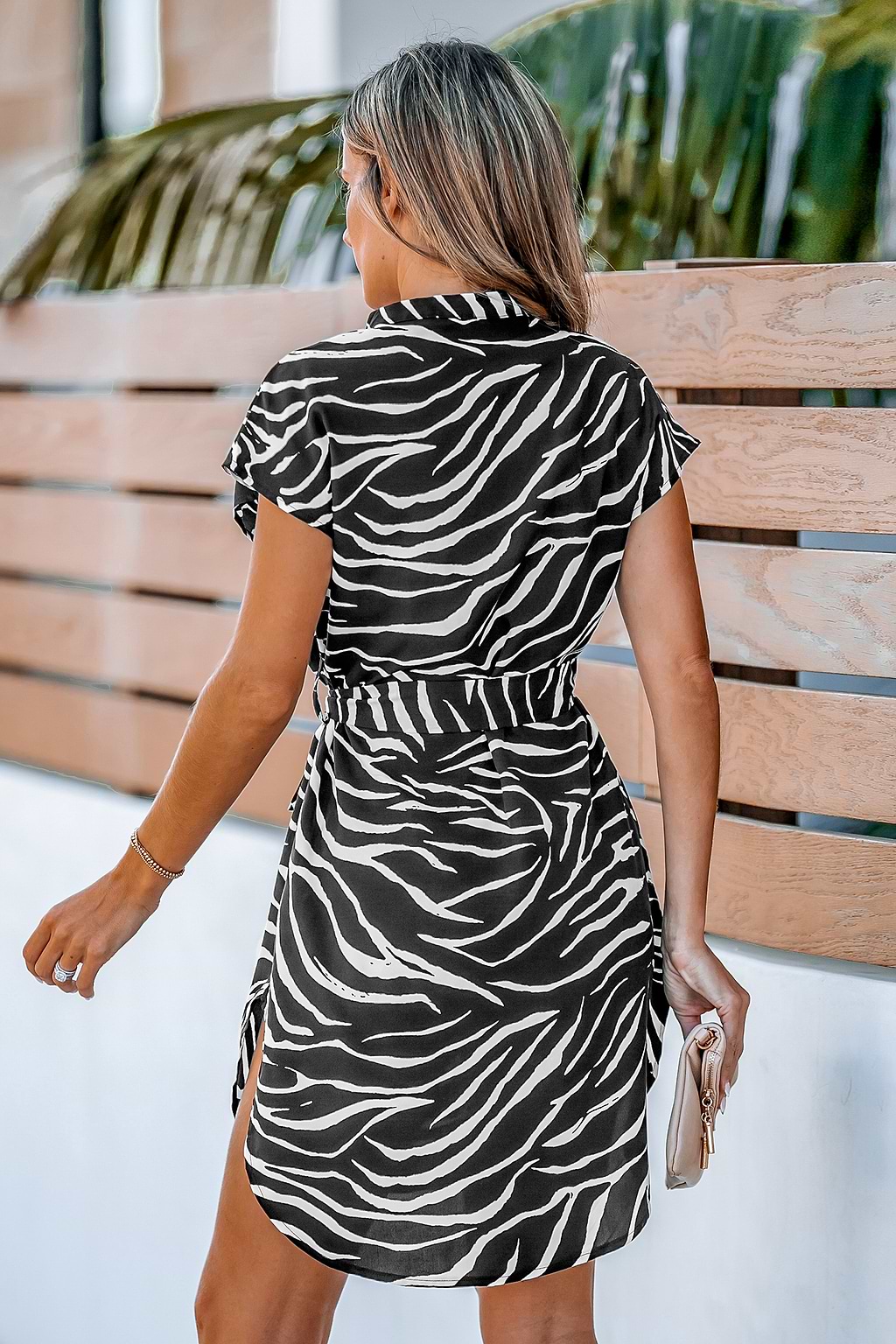 Zebra Striped Print Belted Mini Dress