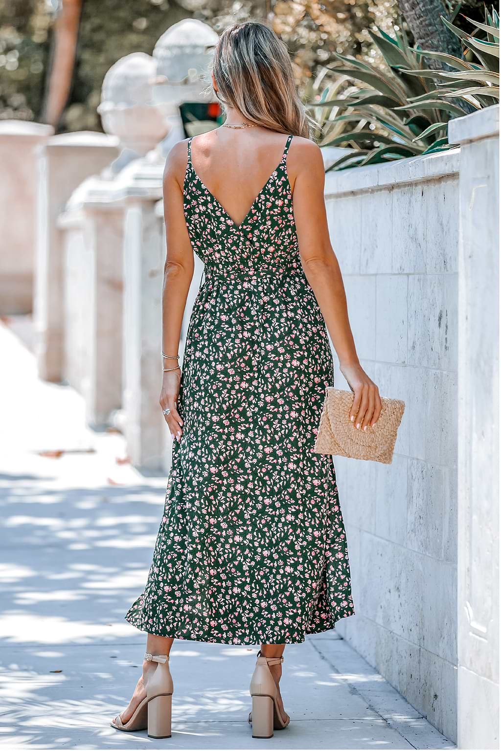 Belted Ditsy Floral Cami Dress