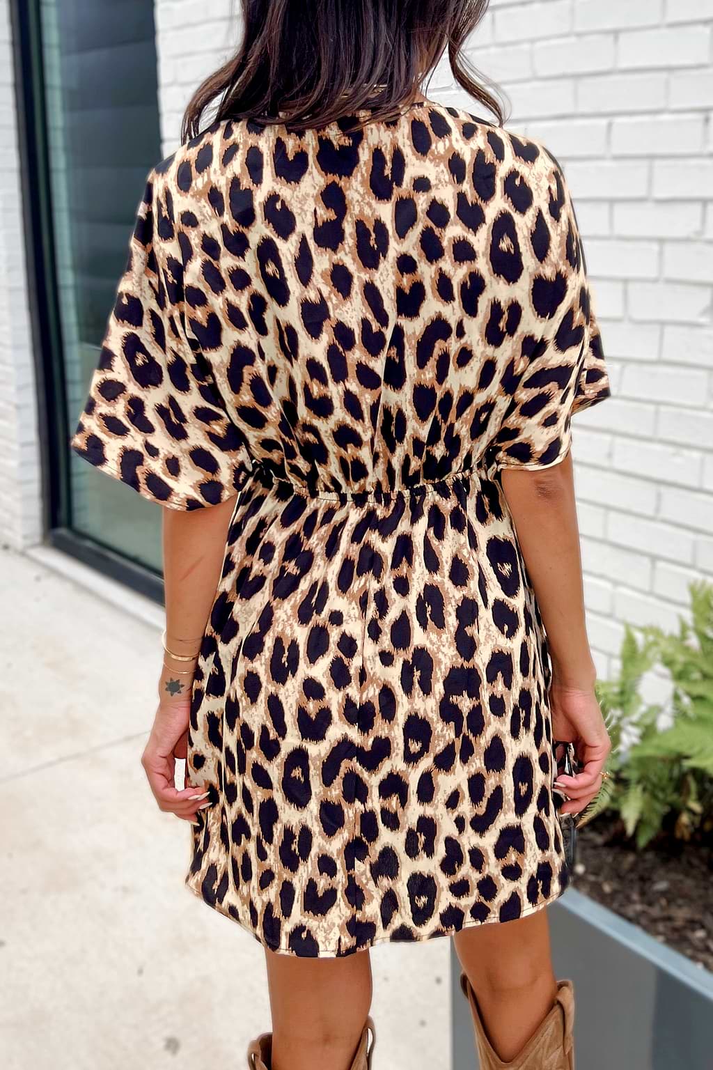 Leopard Print Dolman Sleeve Mini Dress