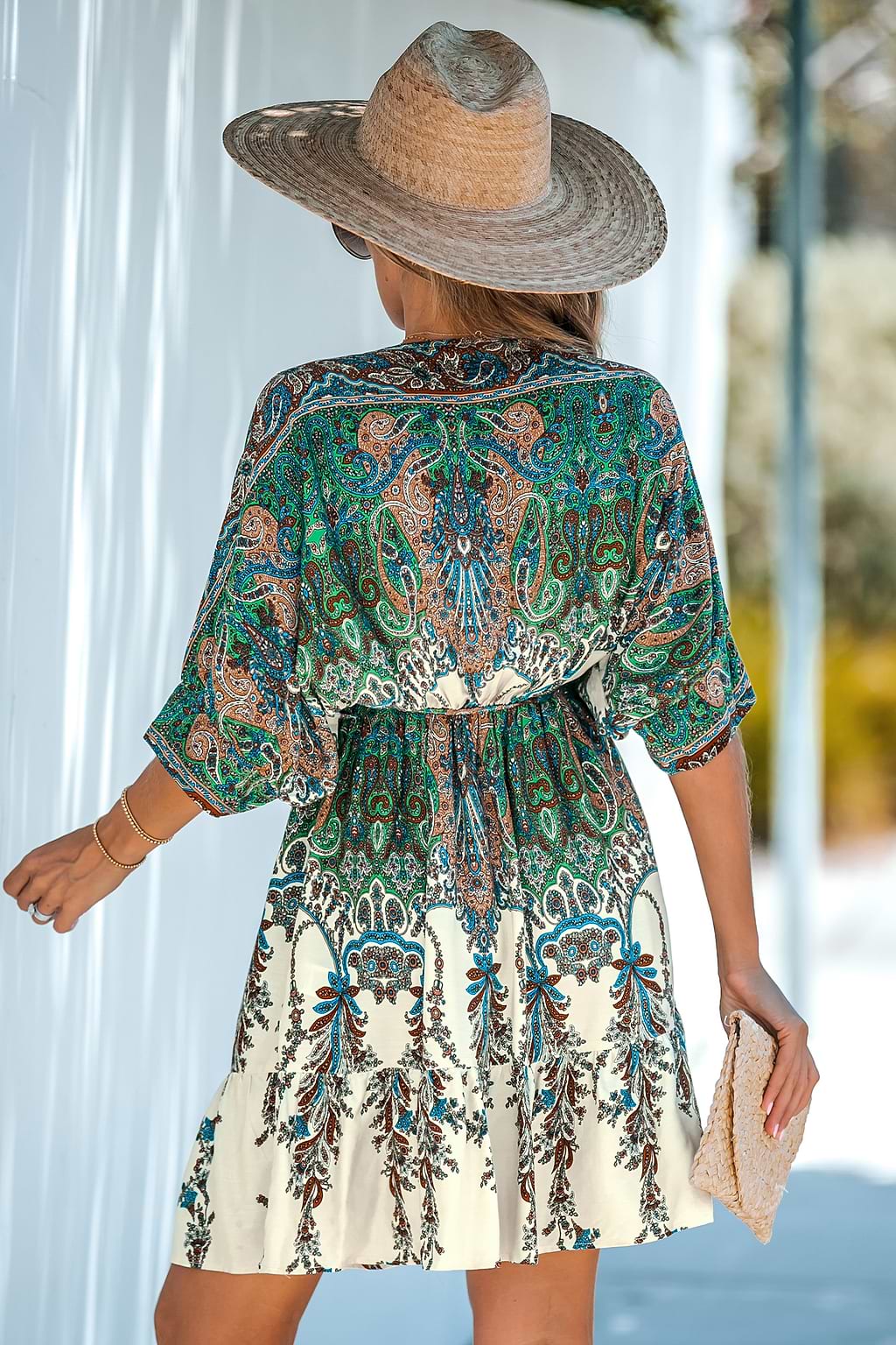 Paisley Print Tassel Tie Mini Dress