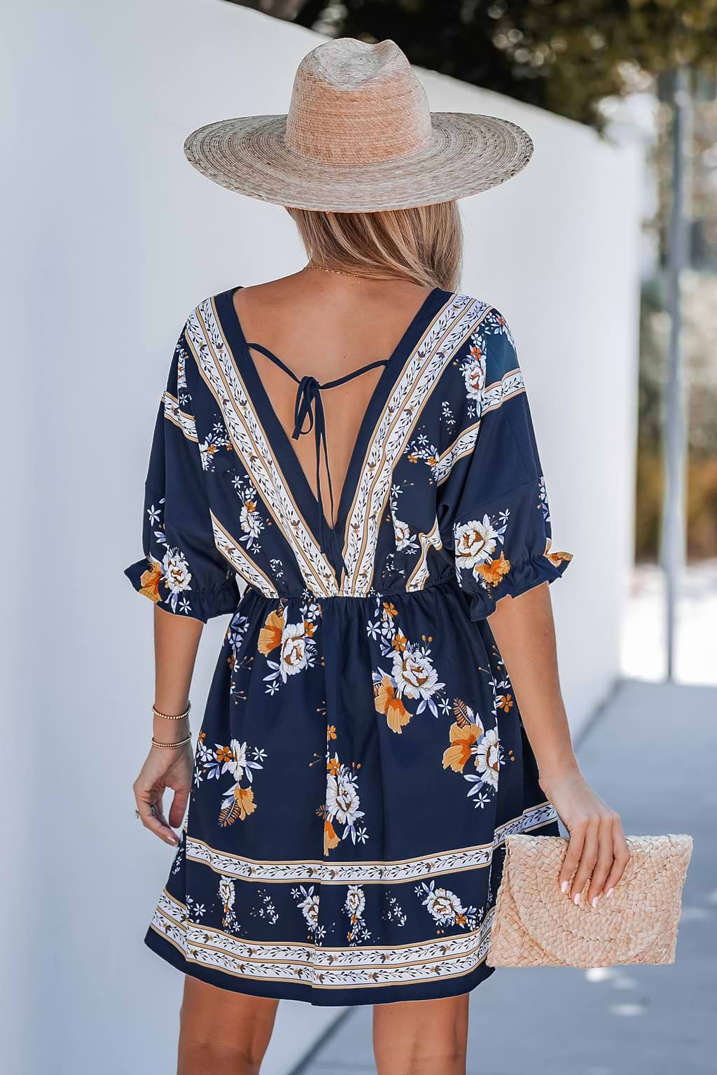 Floral Print V-Neck Ruffled Mini Dress