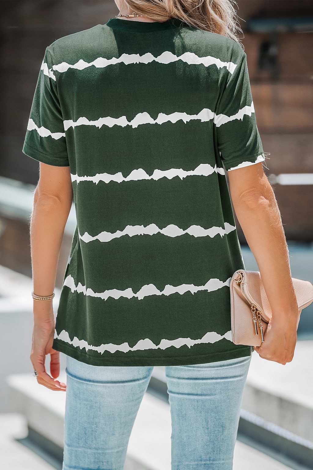 Ombre Striped Dropped Sleeve T-Shirt