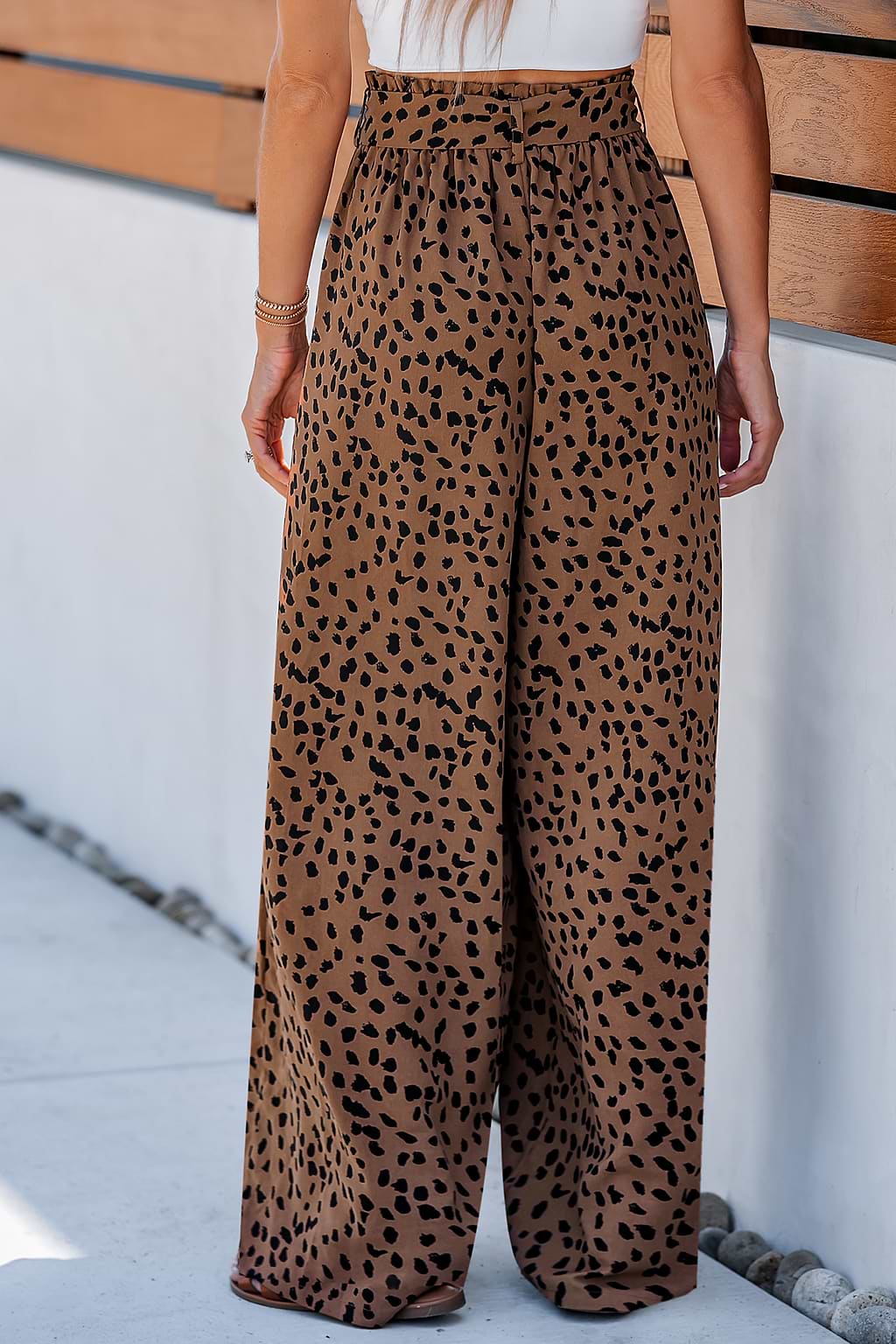 Belted Cheetah Print Wide Leg Pants