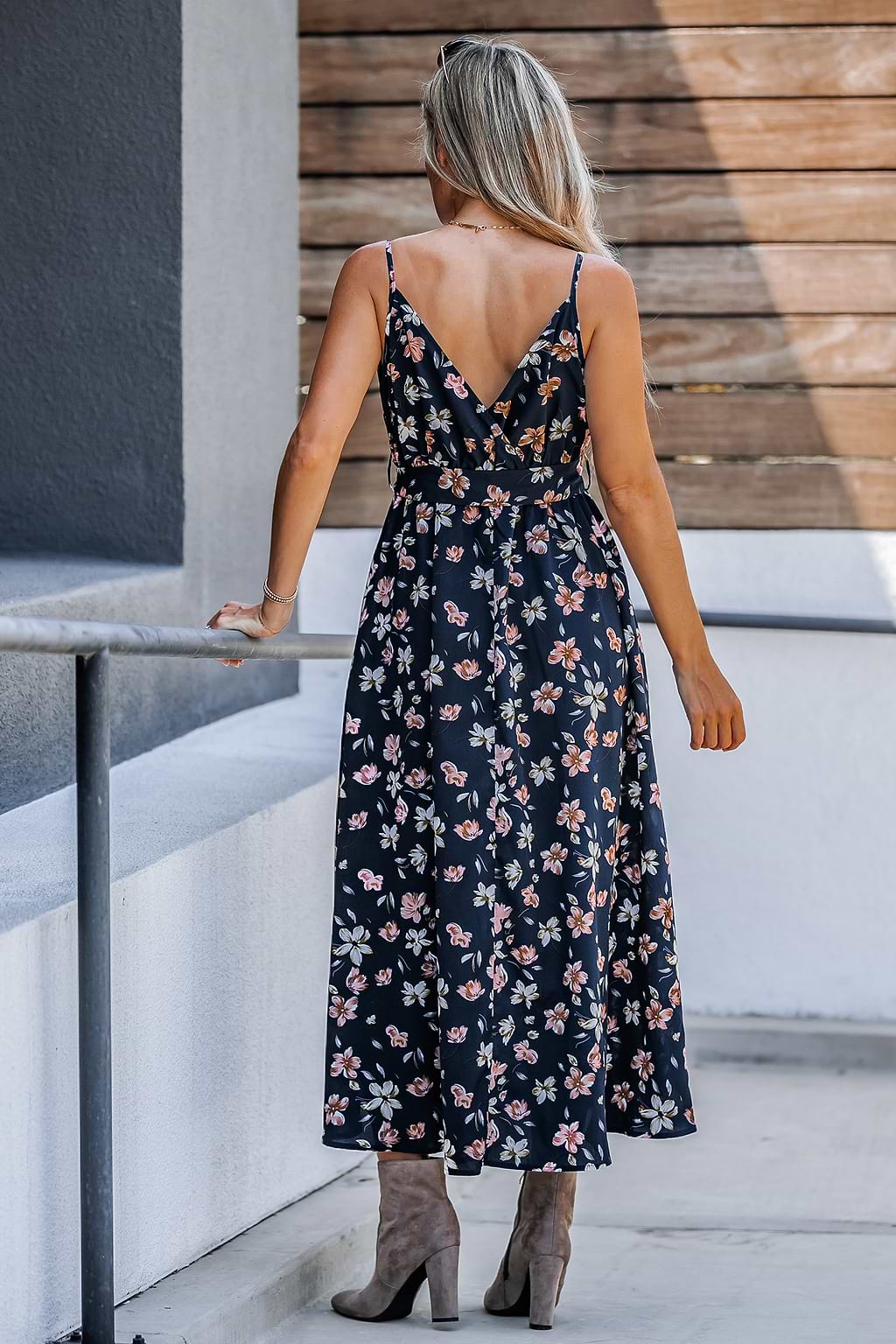 Belted Floral Print Maxi Dress