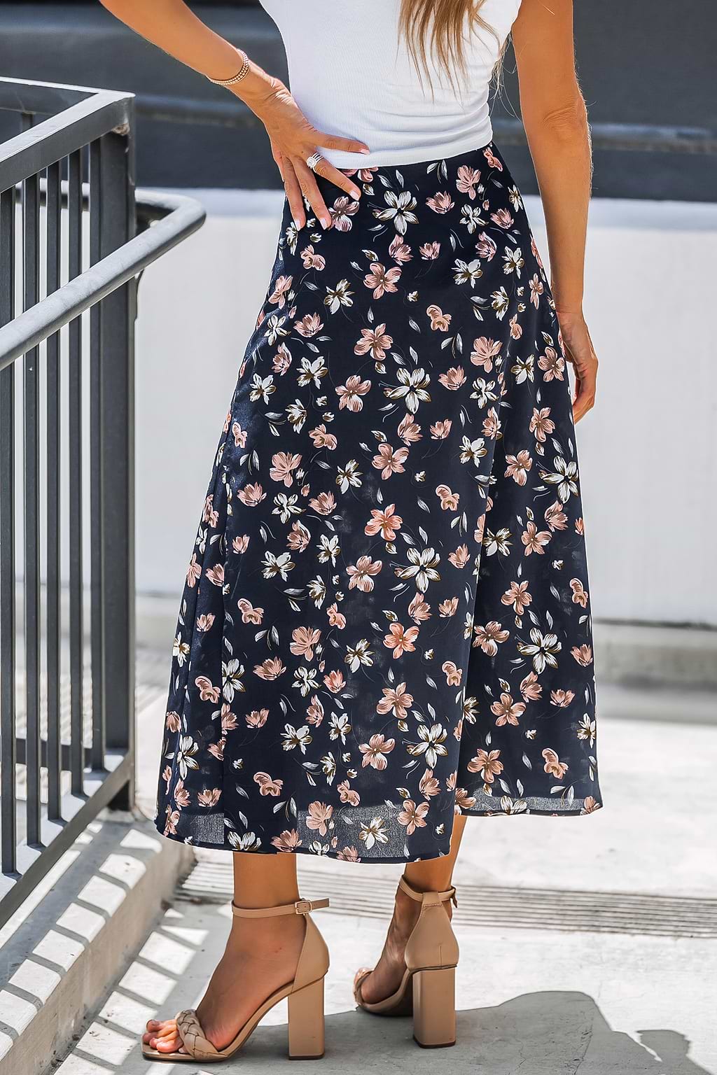 Floral Print High Waist Maxi Skirt