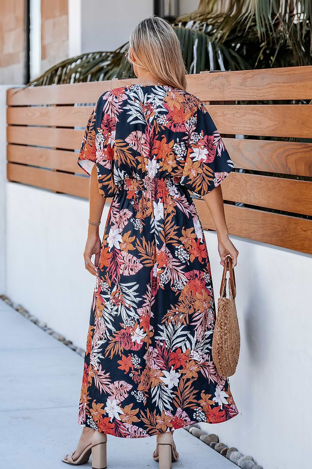 Floral Print Dolman Sleeve Maxi Dress