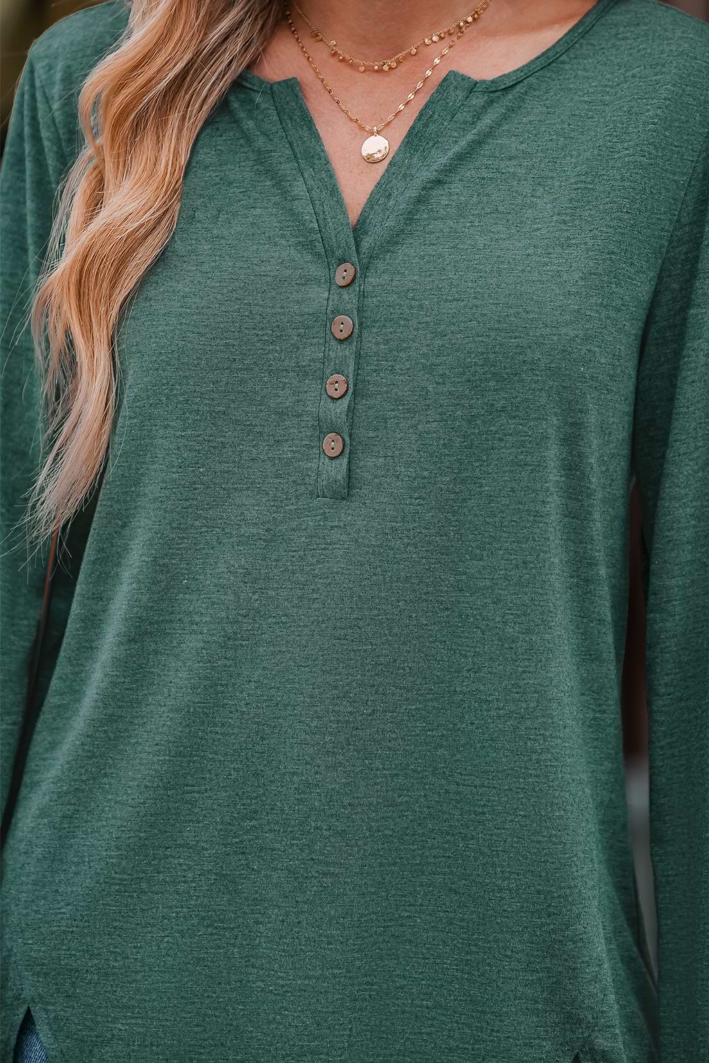 Slub Knit Long Sleeve Henley Tee