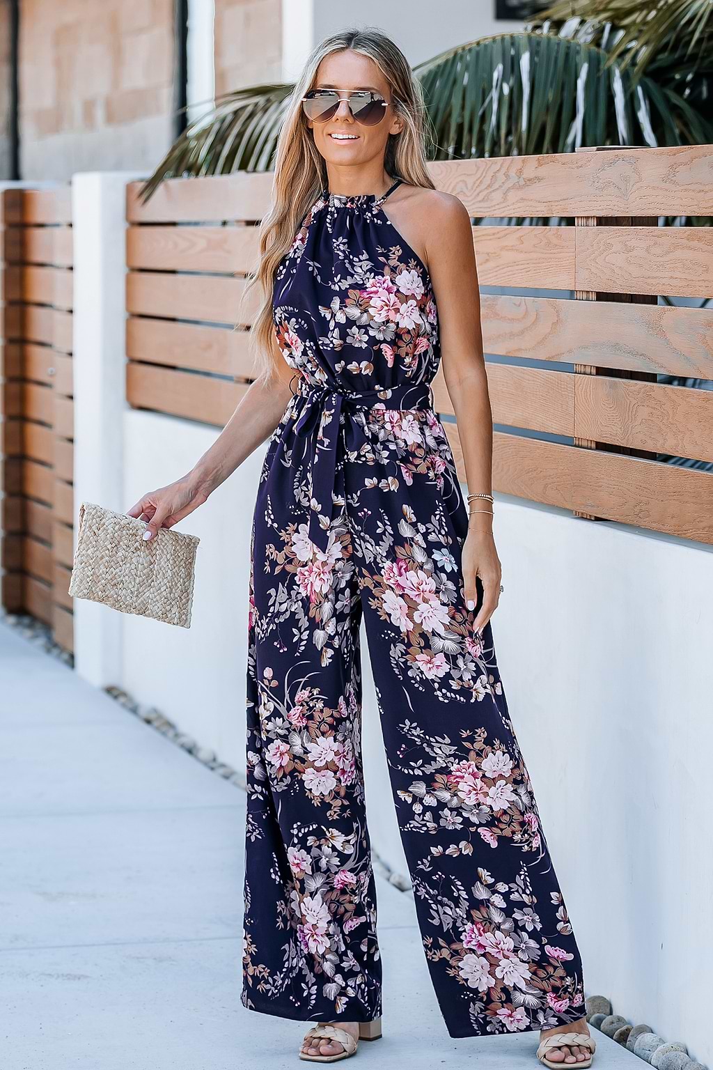 Floral Print Belted Sleeveless Jumpsuit