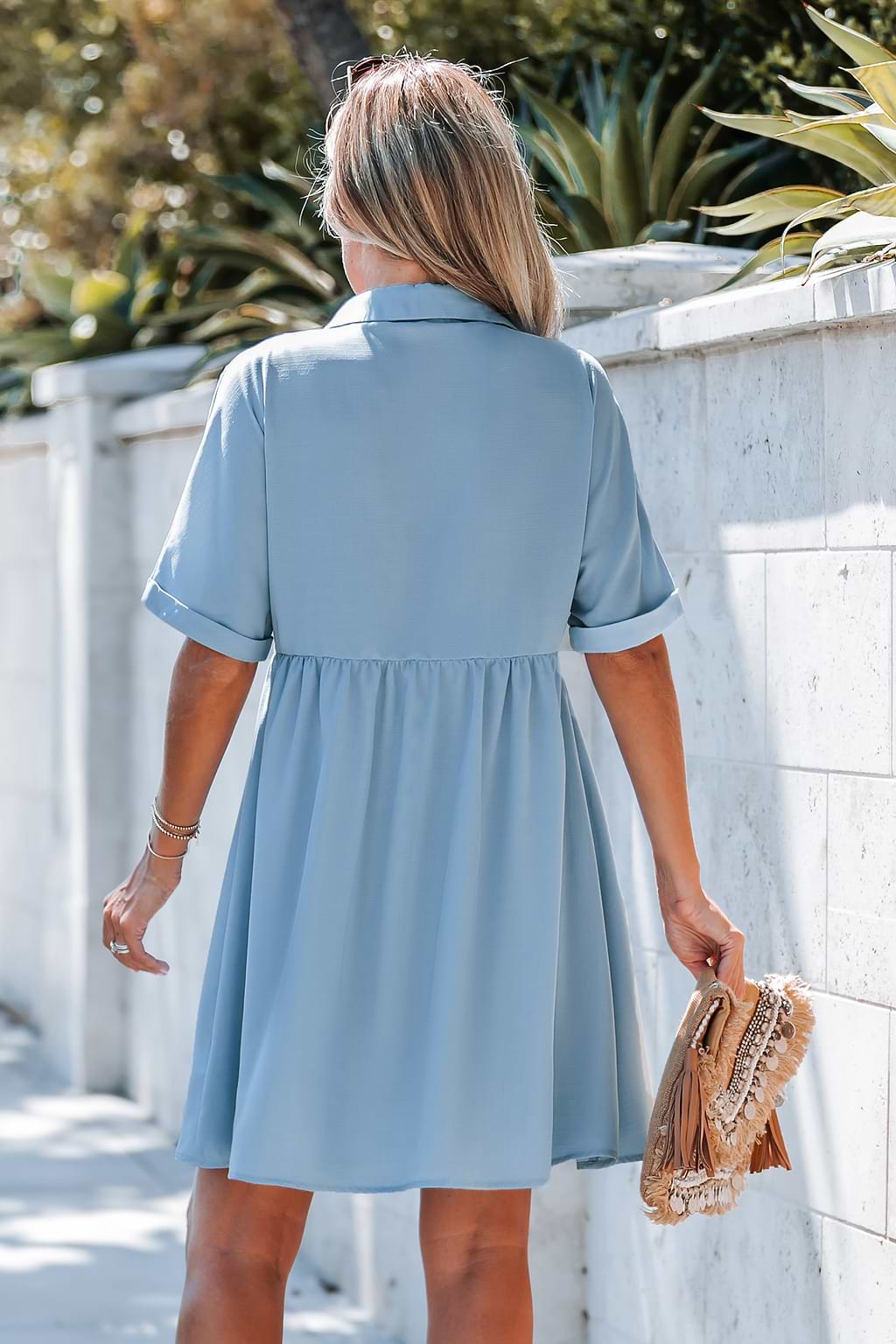 Baby Blue Button-Front Mini Dress
