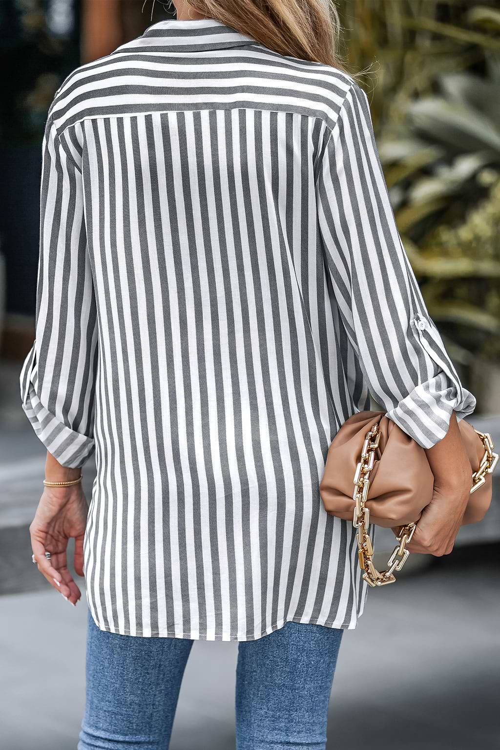 Striped Button-Front Pocket Shirt