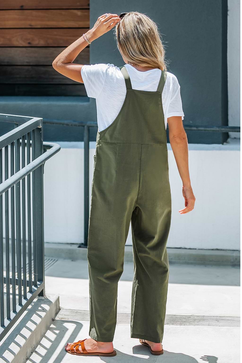 Olive Green Tie Front Overall Jumpsuit