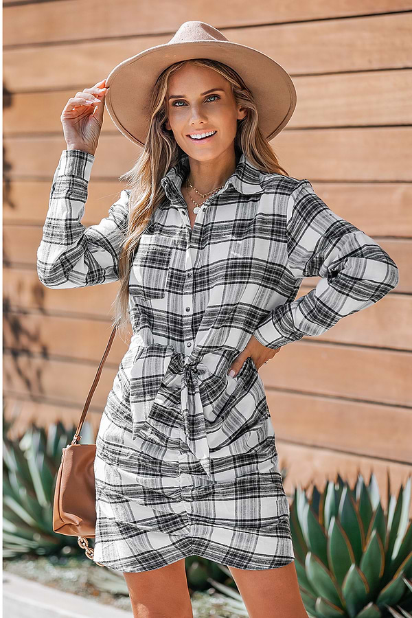 tight fitted plaid dress Green Plaid Collar Mini Dress & Reviews - Green - Dresses main image 0