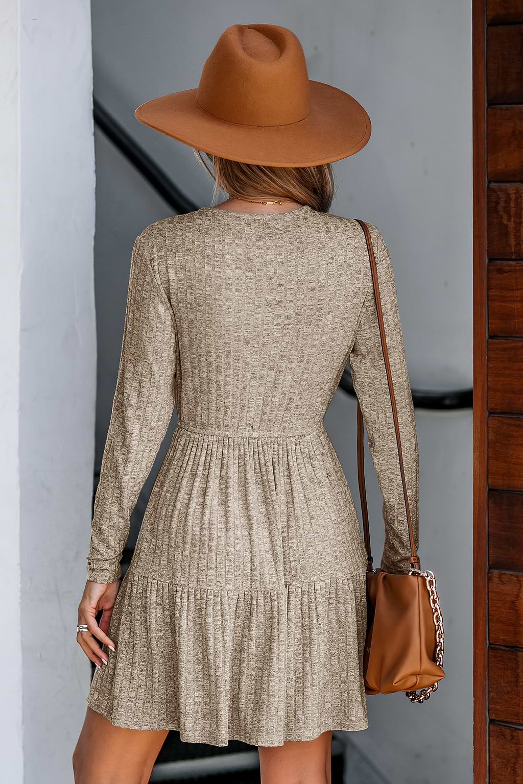 Slub Knit Ruffled Mini A-line Dress