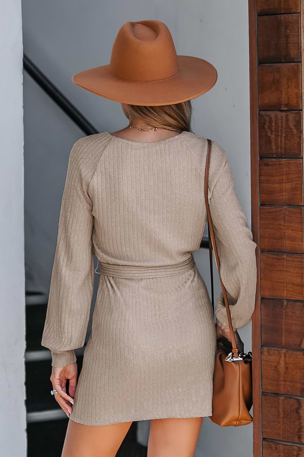 Knotted Sash Belt Rib Mini Dress