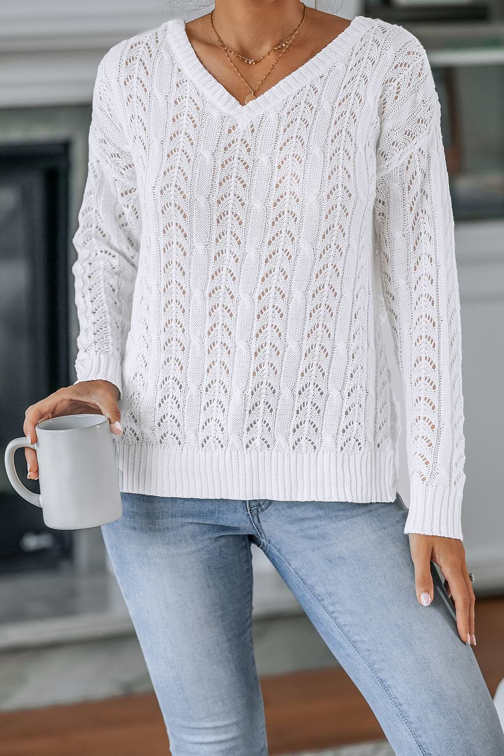 Suéter de Punto Pointelle con Espalda Torcida