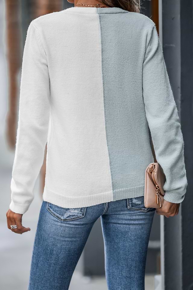 Pull Femme Col V Manches Longues Cuptacc - Mix Coton/Viscose - Motif Blocs De Couleur 2024