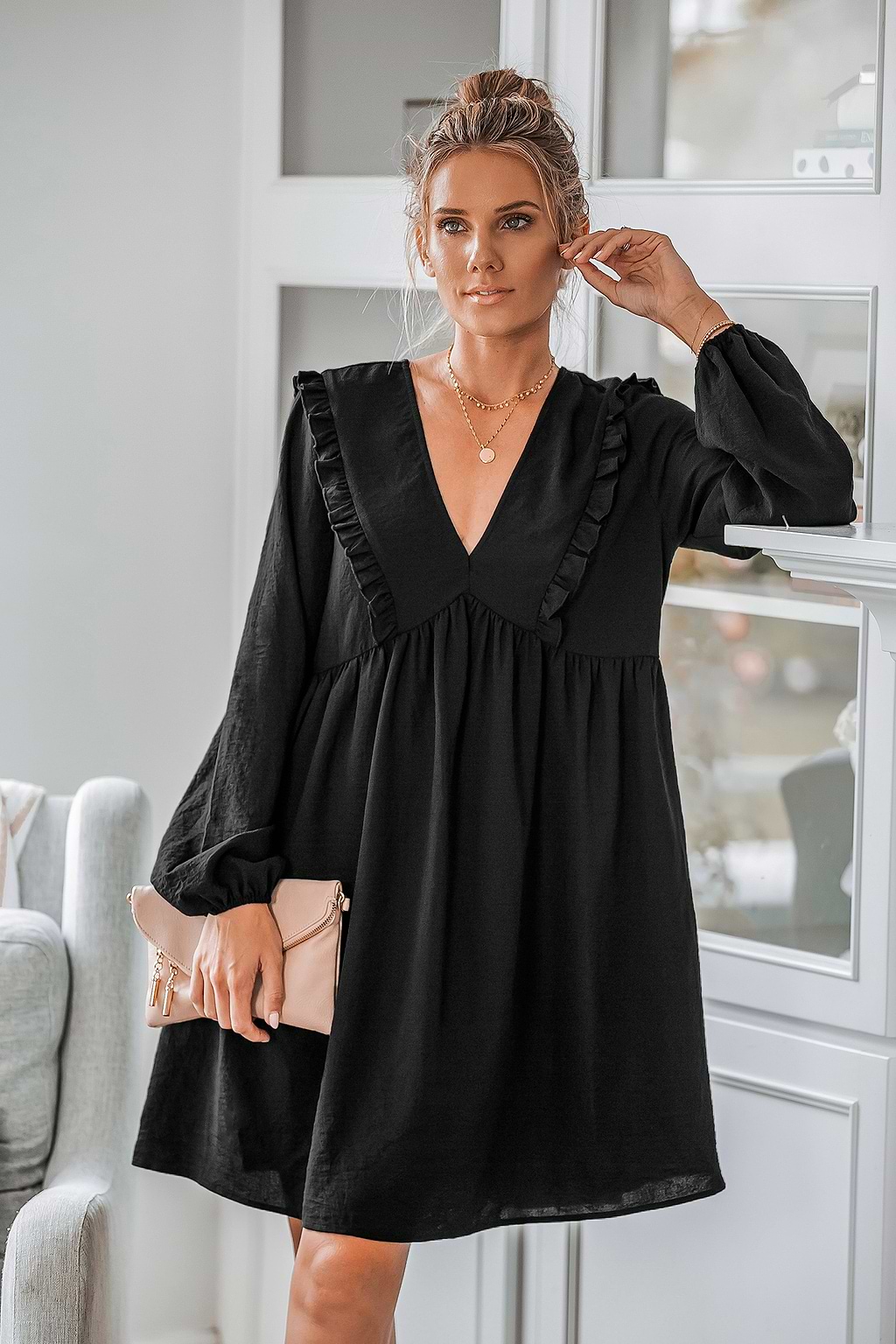 Onyx Ruffled Chelsea Collar Dress