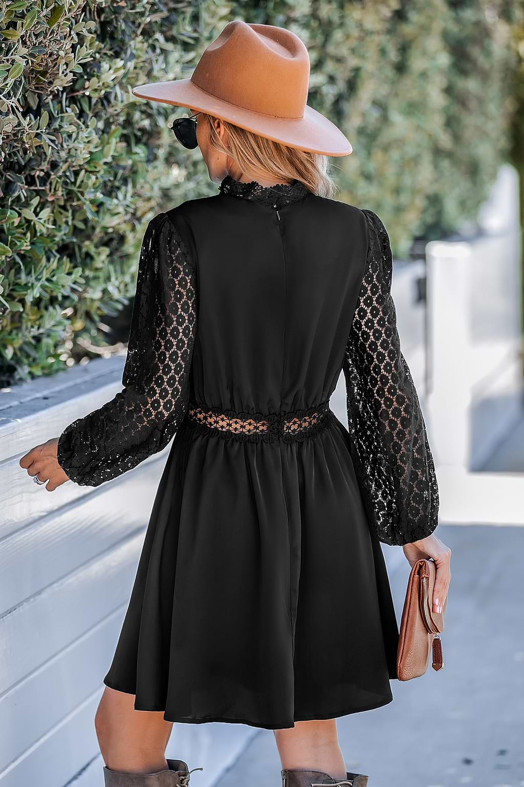 Lace Mock Neck Mini Dress