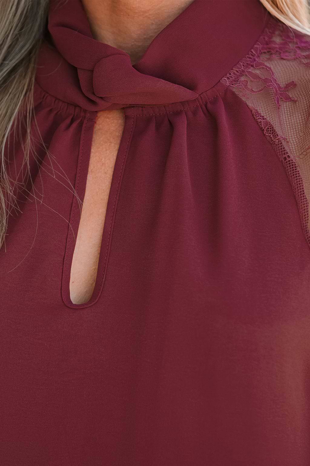 Lace Cutout Mock Neck Mini Dress