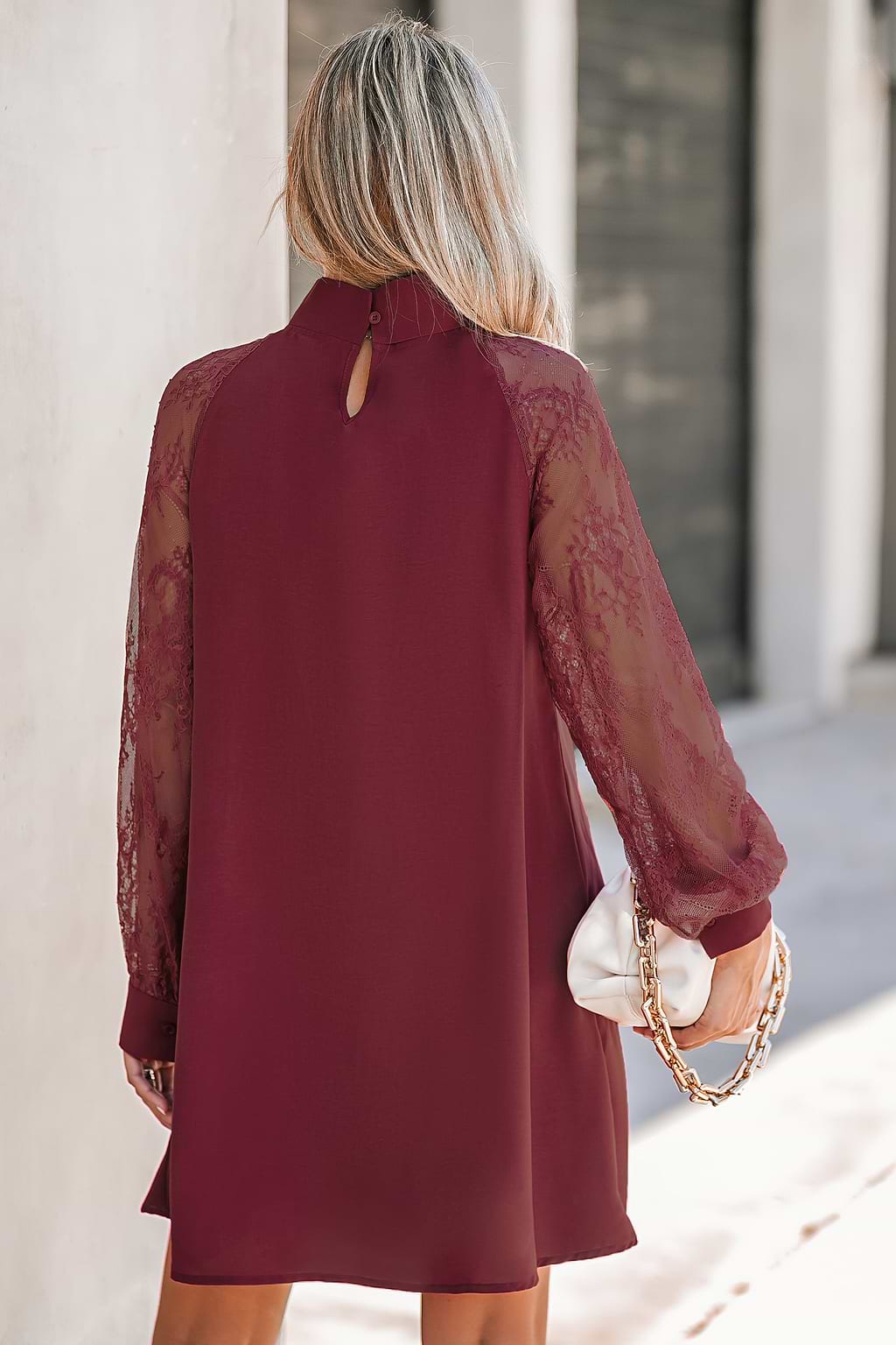 Lace Cutout Mock Neck Mini Dress