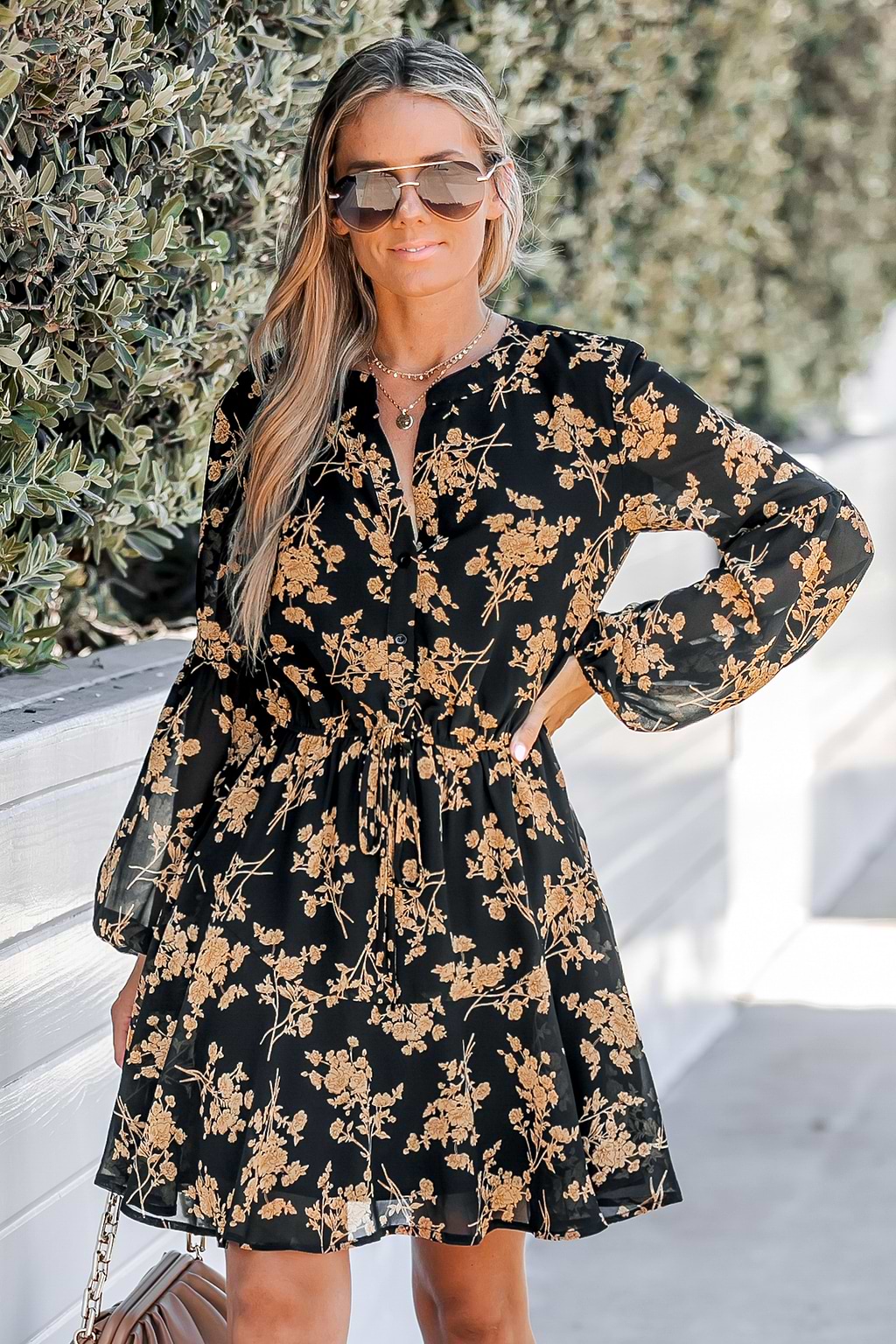 Floral Print Button-Front Mini Dress