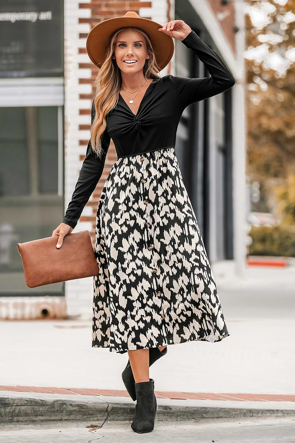 Leopard Print Long Sleeve Maxi Dress