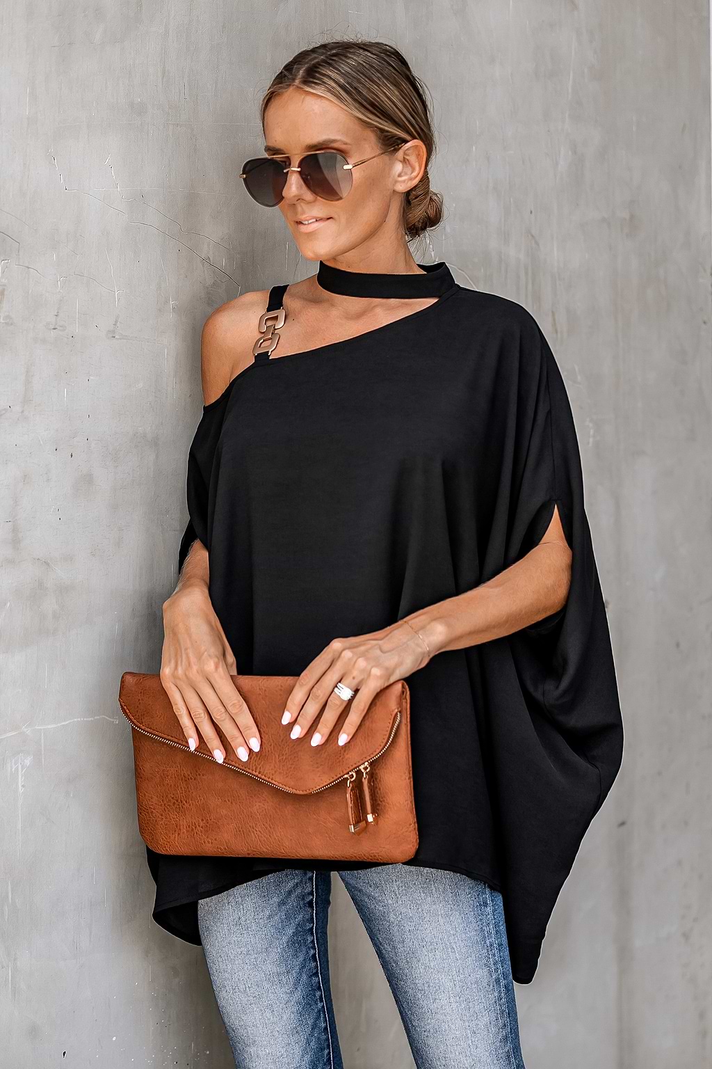 Dolman Sleeve One Shoulder Top