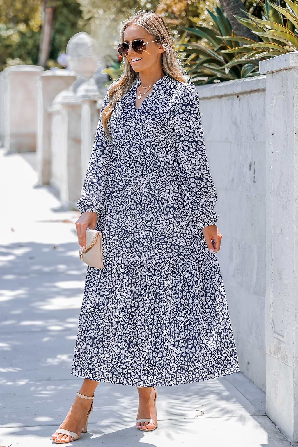 Leopard Print Balloon Sleeve Maxi Dress