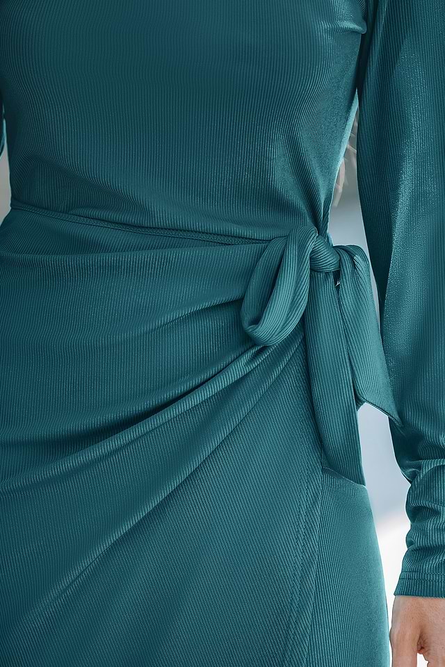 Knotted Bow Bodycon Wrap Midi Dress