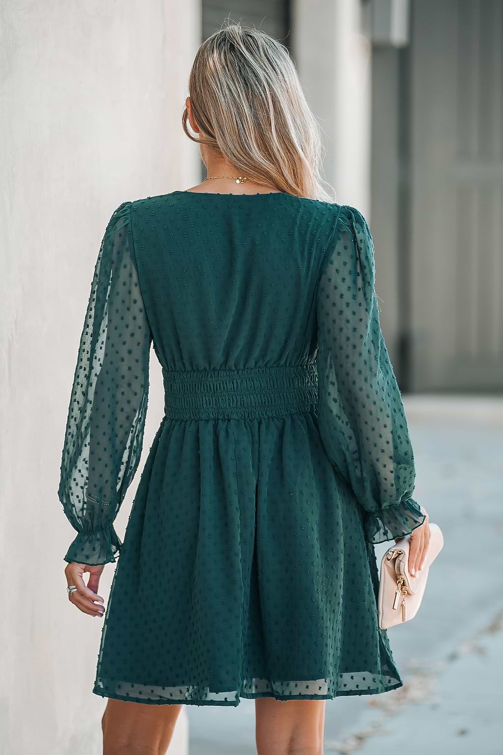 Clip Dot Smocked Mini Dress