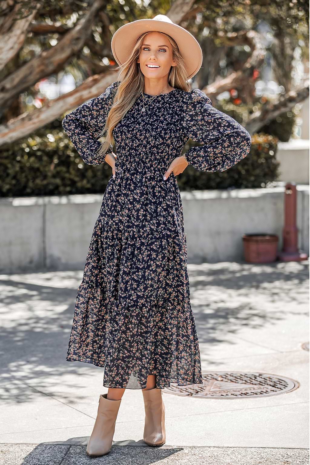 Ditsy Floral Print Round Neck Maxi Dress