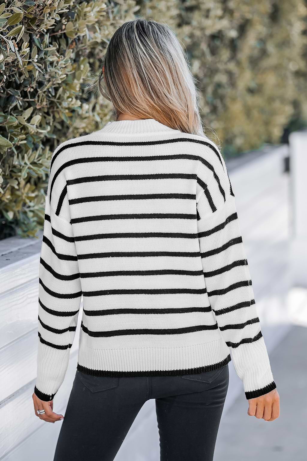 Striped Turtleneck Drop Sleeve Sweater