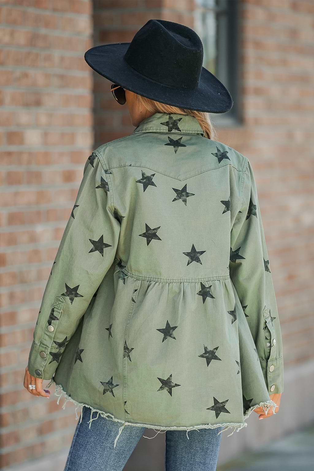 Star Print Frayed Army Jacket