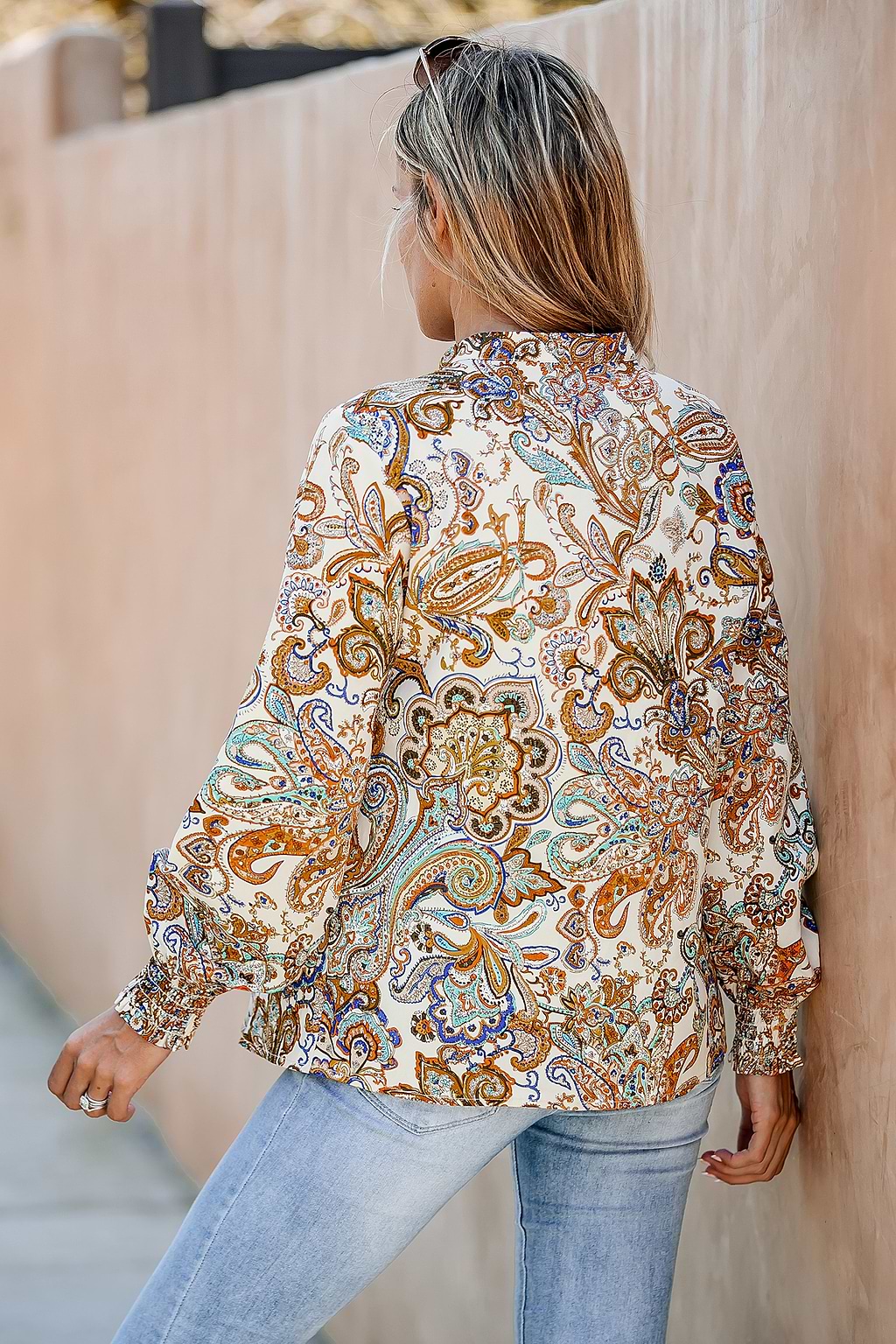 Paisley Print Lace-Up Front Top