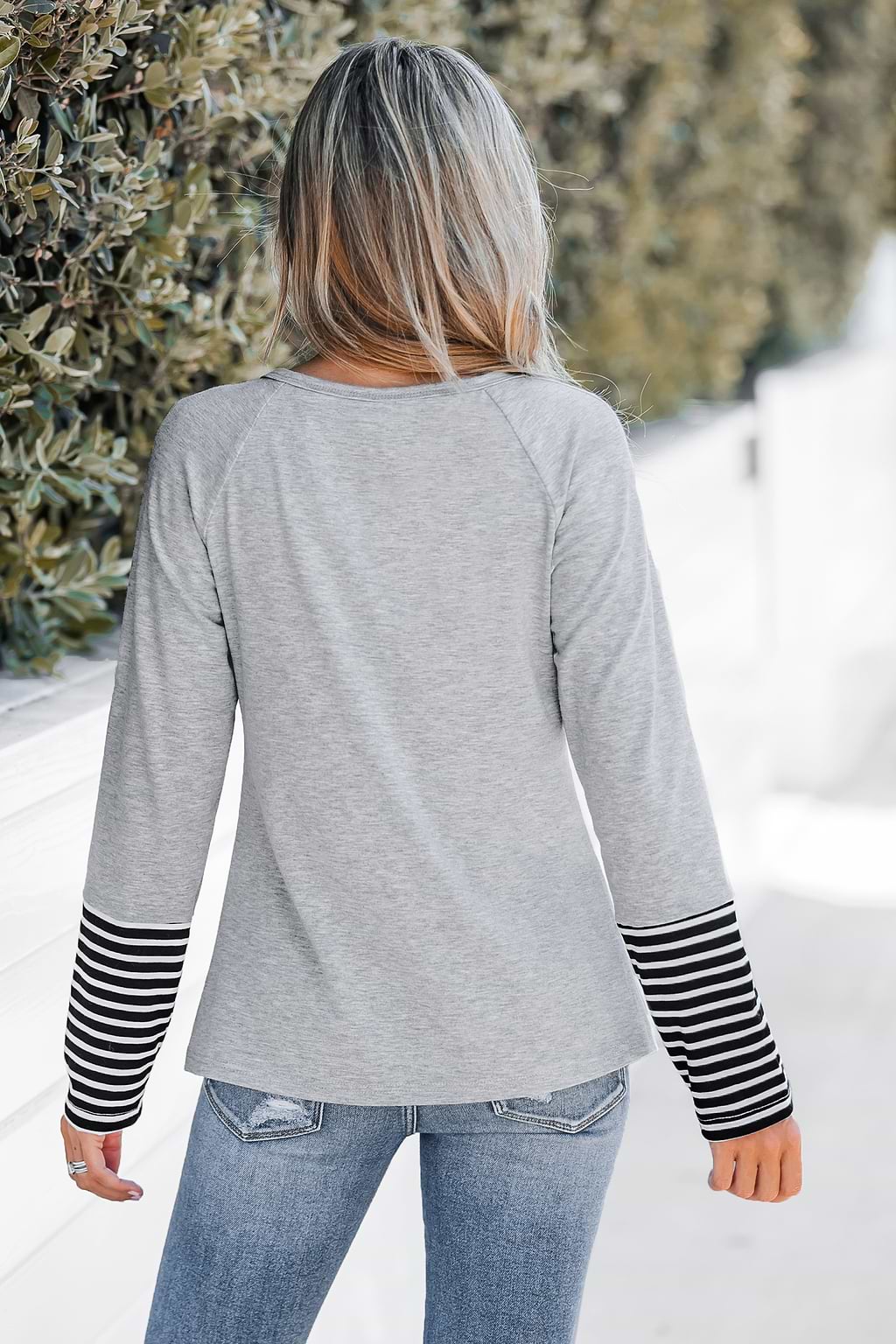 Striped Heathered Knit Henley Tee