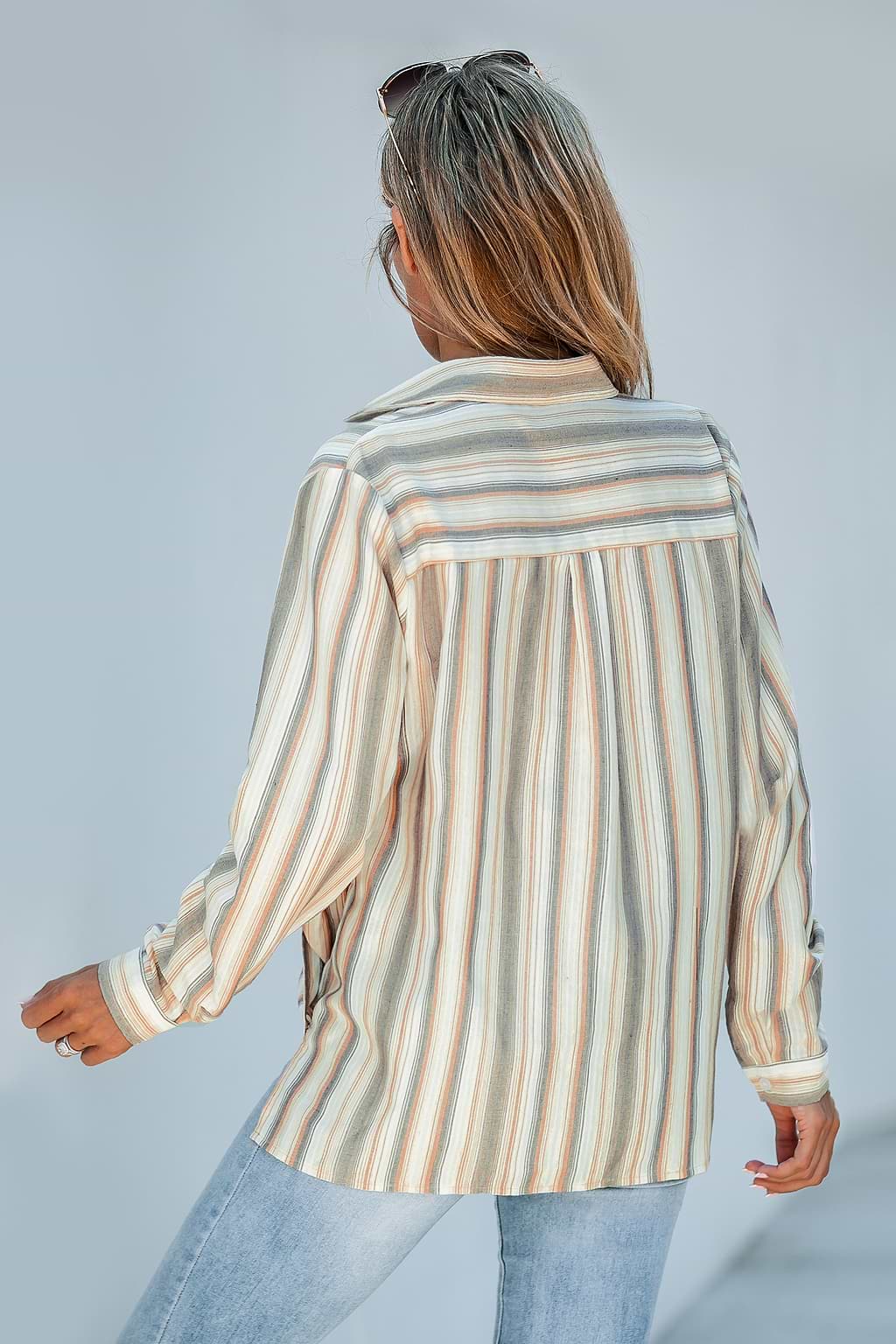Striped Surplice Neck Long Sleeve Top