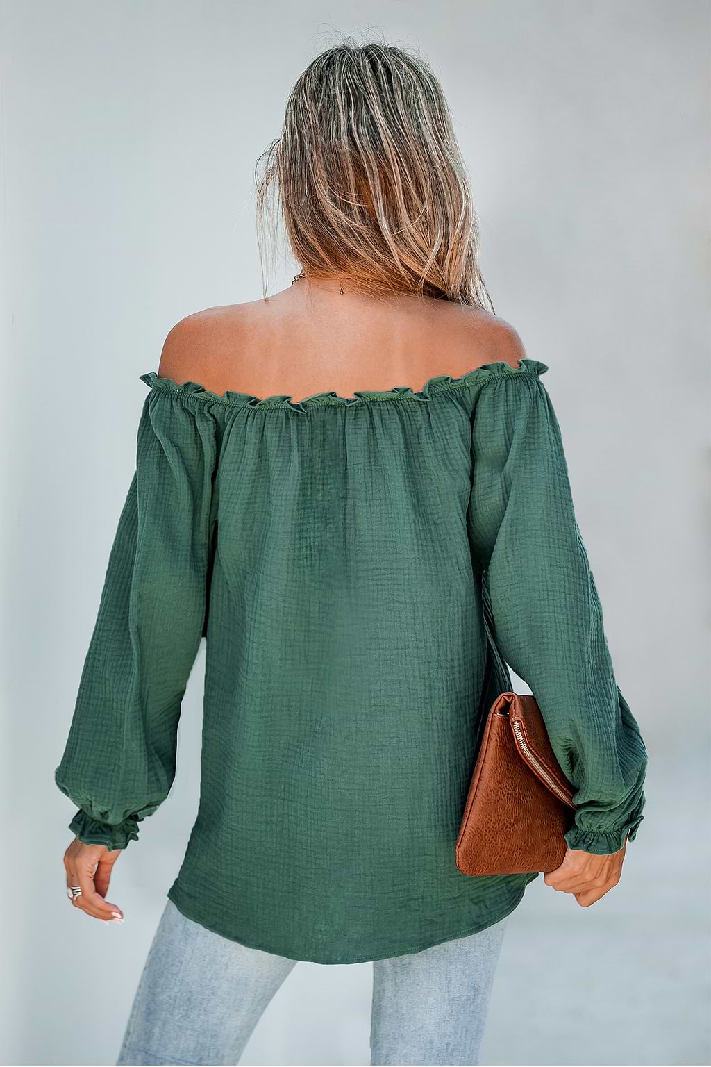 Aqua Gauze Off-the-Shoulder Top