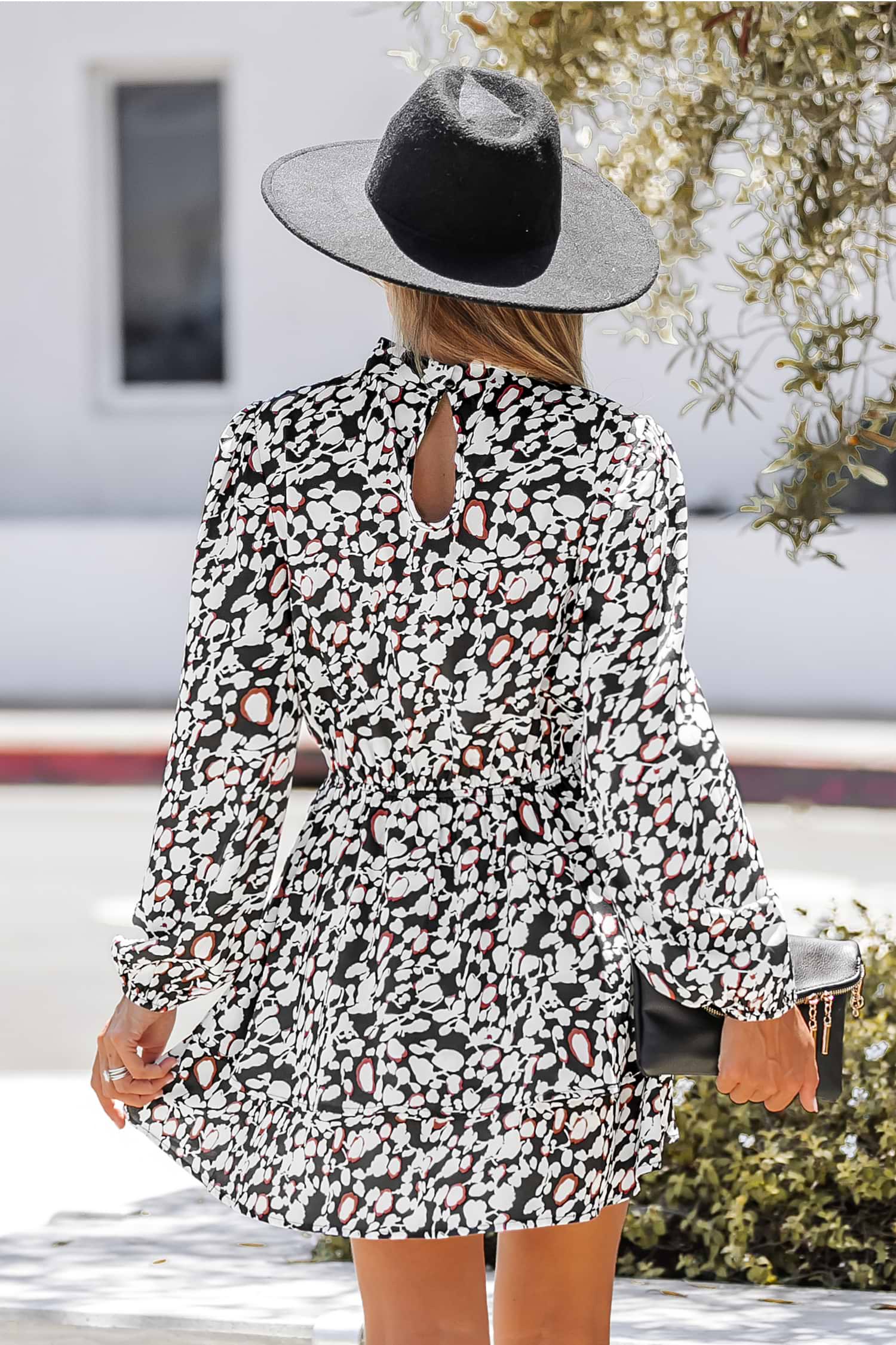 Abstract Print Mock Neck Mini Dress