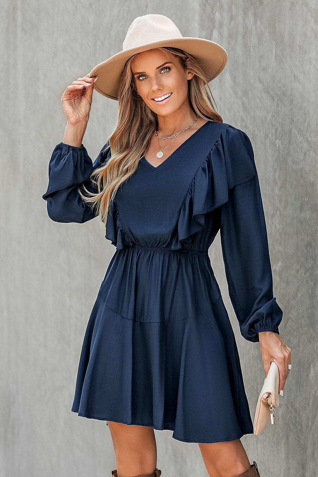 Midnight Blue Ruffled Flowy Dress