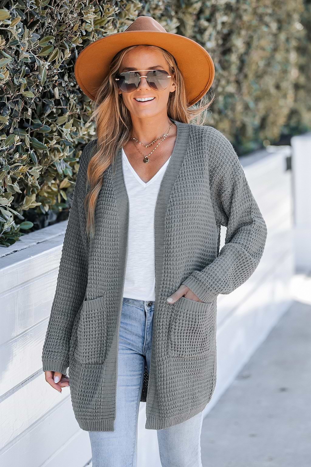 Charcoal Chunky Knit Open-Front Cardigan