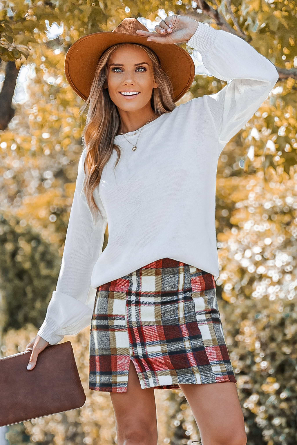 Plaid High Waist Slit Mini Skirt