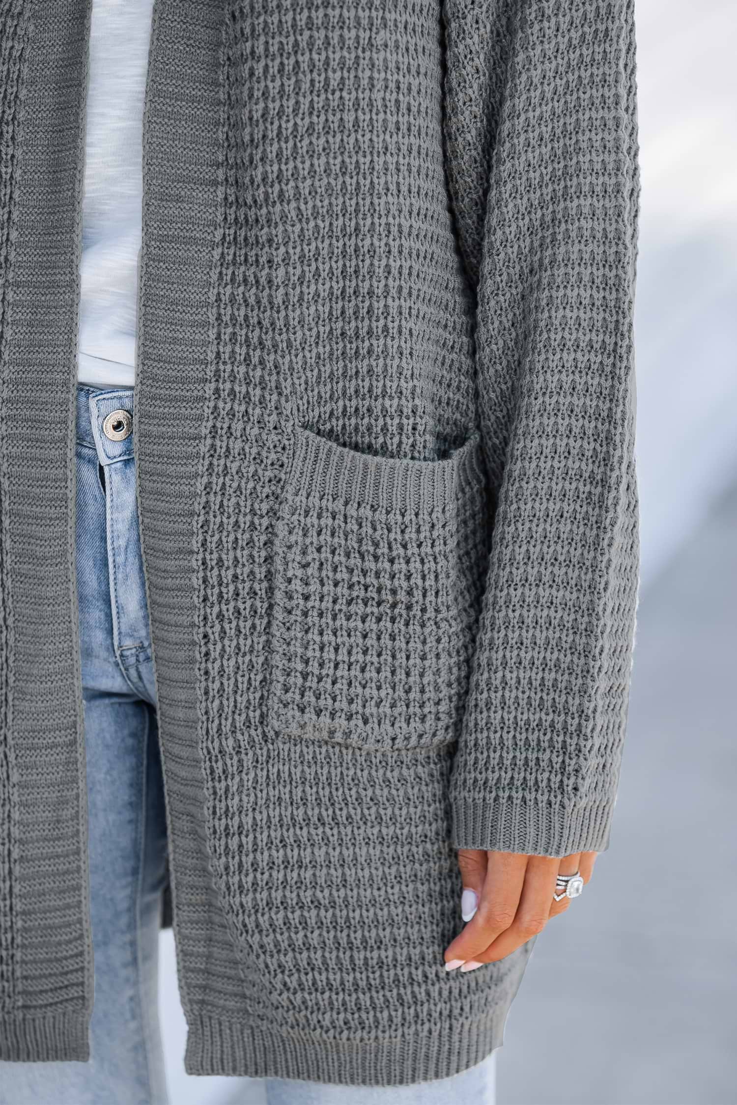 Charcoal Chunky Knit Open-Front Cardigan